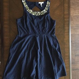 Jeweled Navy Skater Dress